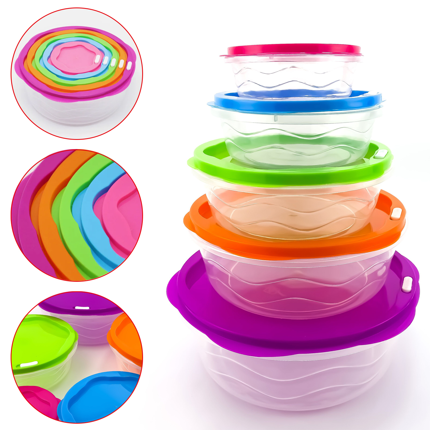 Juego de contenedores de almacenamiento de alimentos de plástico con cerradura de nido multicolor de 5 piezas con tapas herméticas a prueba de fugas con cerradura contenedor de almacenamiento