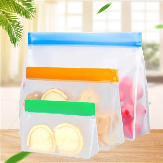 Bolsas de almacenamiento de alimentos reutilizables Bolsa de almacenamiento de alimentos seguro de PEVA Bolsas de congelador con sello doble Ziplock Bolsa fresca para refrigerador