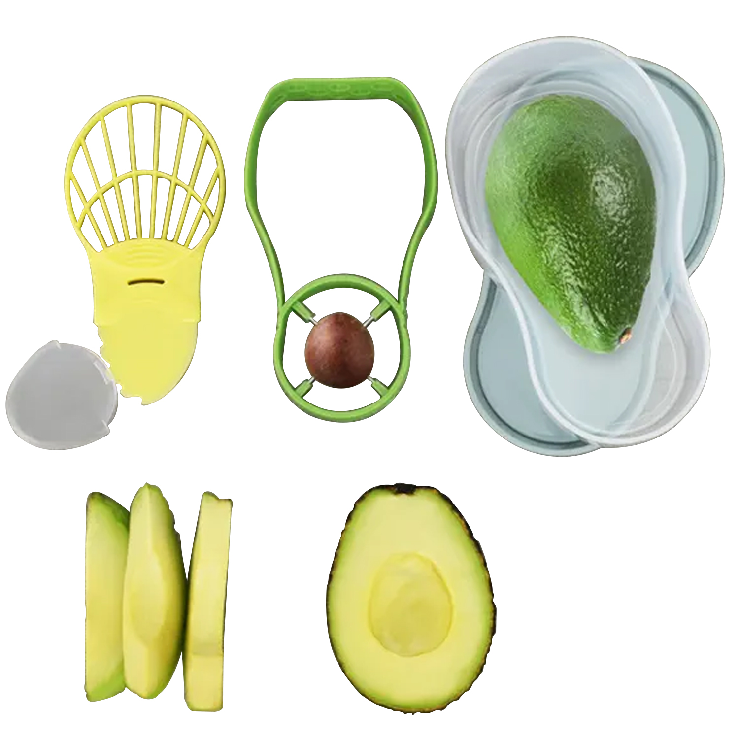 Recipiente de almacenamiento 3 en 1 para aguacate, herramienta para aguacate, rebanador de aguacate, separador pelador de mantequilla 