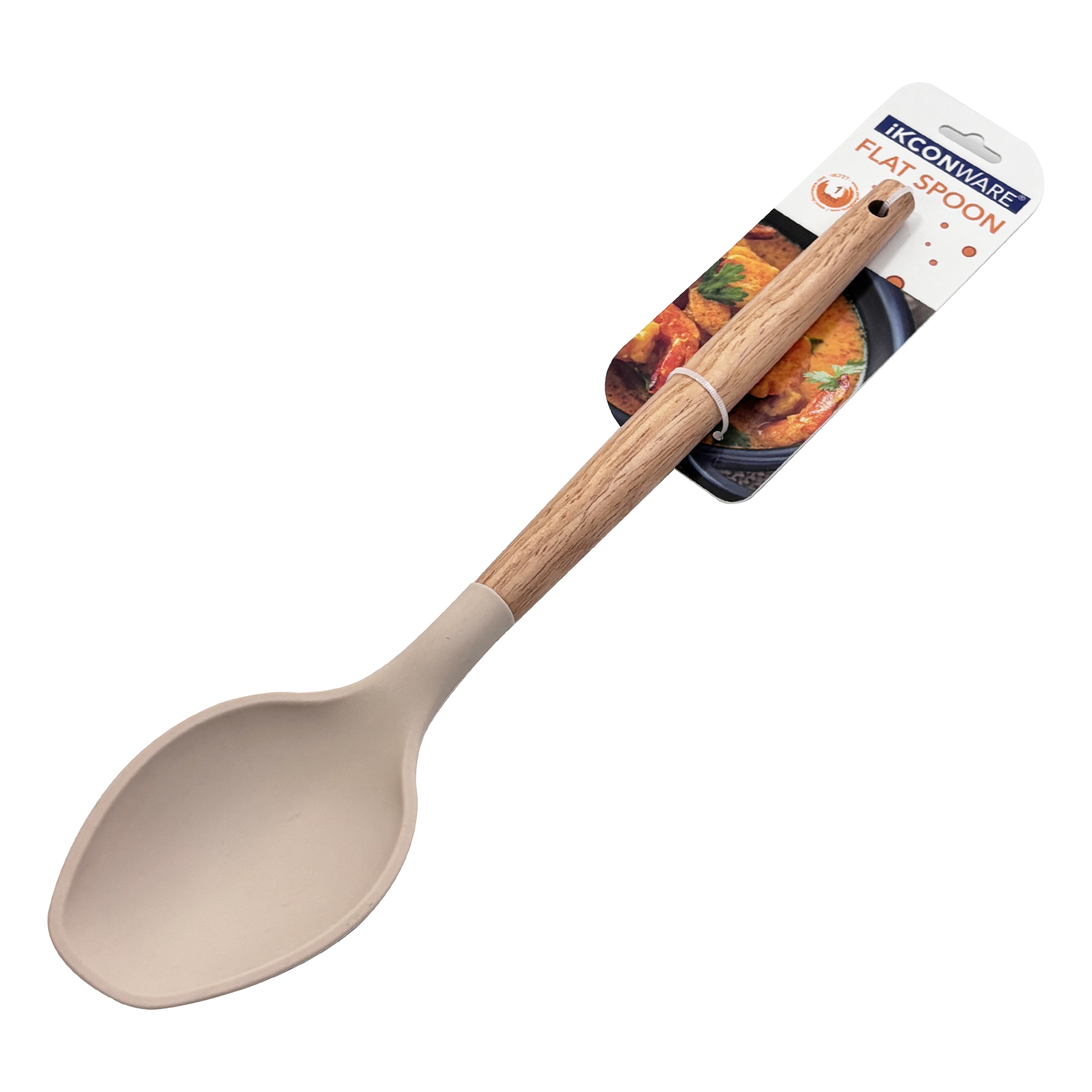Cuchara para servir plana de silicona con mango de madera