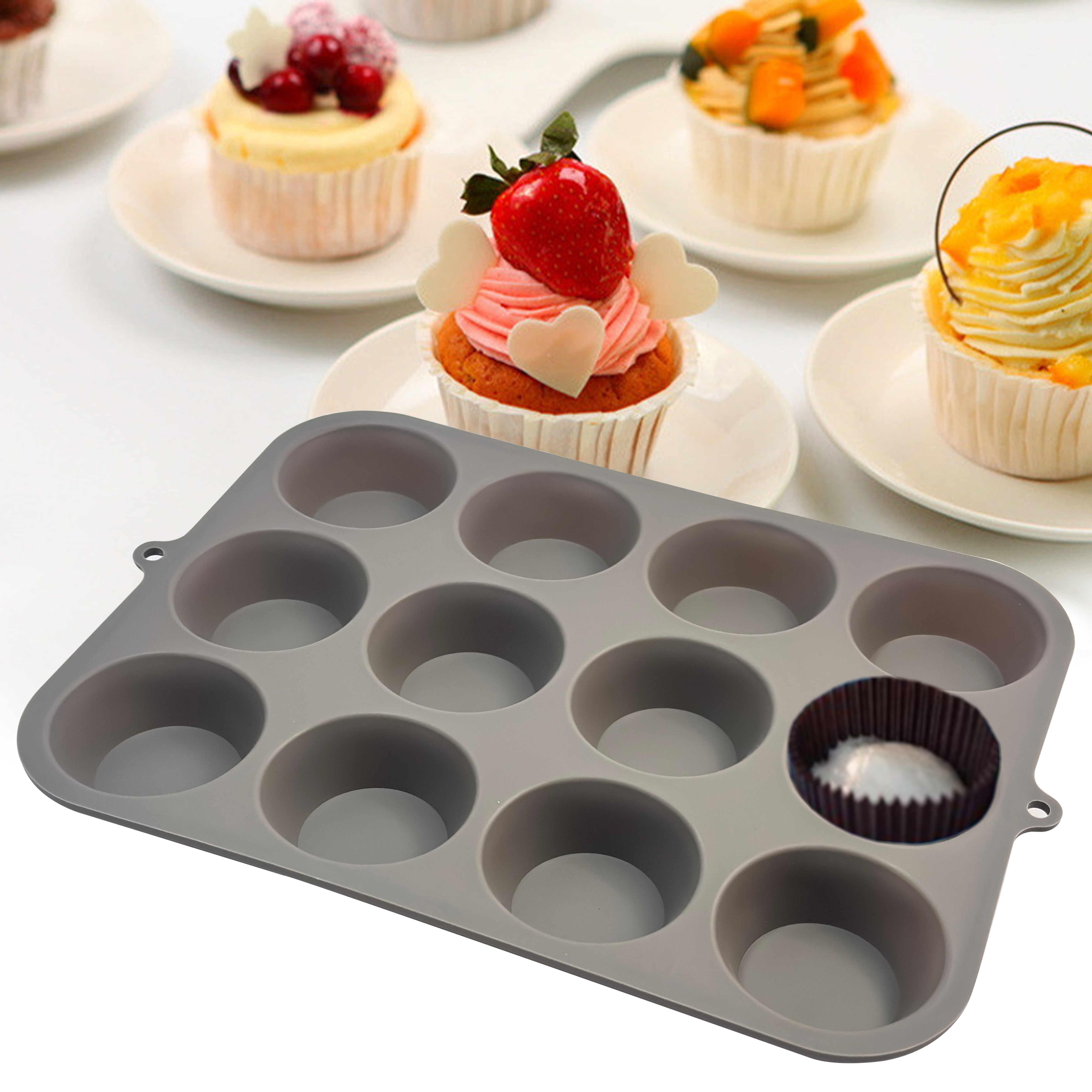 Molde para muffins de silicona de 12 tazas de 35x24 cm