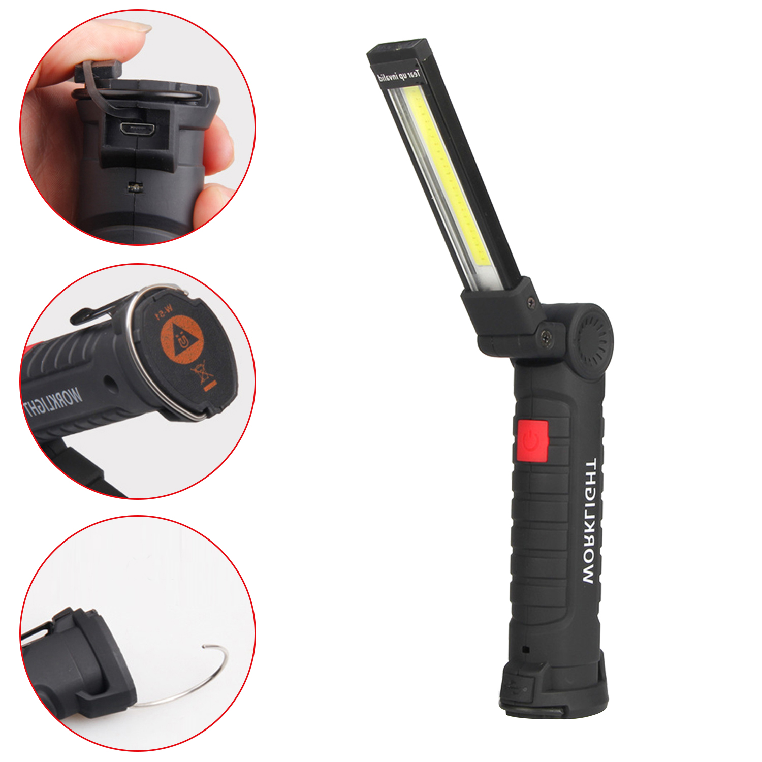 Linterna portátil COB LED linterna magnética USB recargable luz de trabajo lámpara colgante con batería incorporada antorcha de Camping