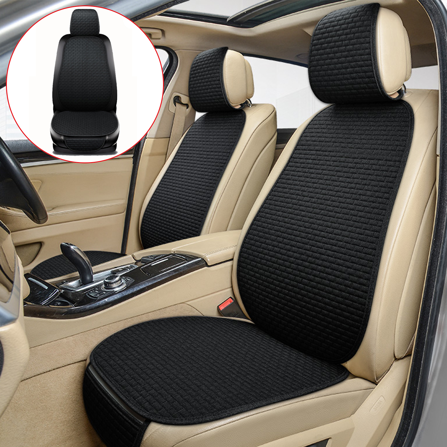 Funda protectora para asiento de coche delantero, cojín de tela de lino, accesorios para coche, tamaño Universal, antideslizante