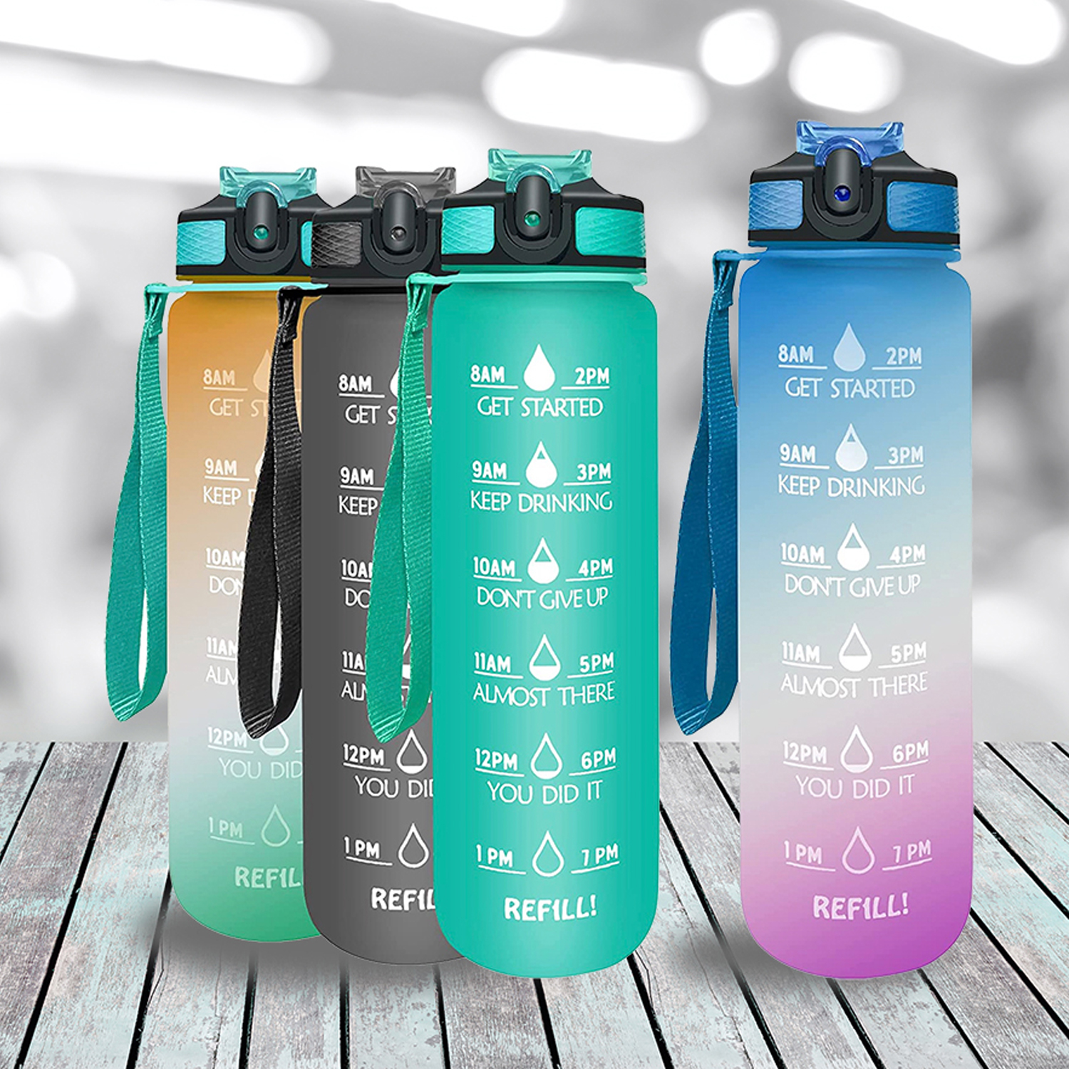 Botella de agua deportiva de 1 litro con pajita para viajes al aire libre, botella de agua de plástico transparente portátil de 32 oz