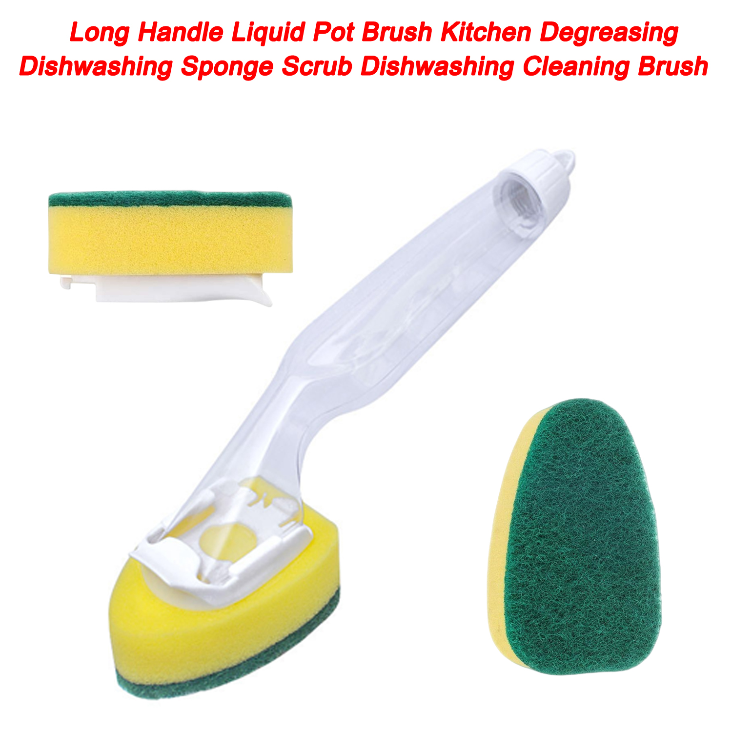 Long Handle Liquid Pot Brush Kitchen Degreasing Dishwashing Sponge Scrub Dishwashing Cleaning Brush