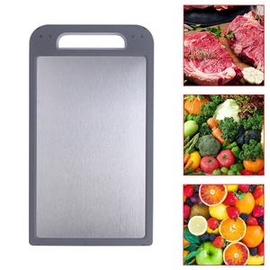 Tabla de cortar de acero inoxidable y PP para cocina casera de doble cara de alta calidad, tabla de cortar con mango