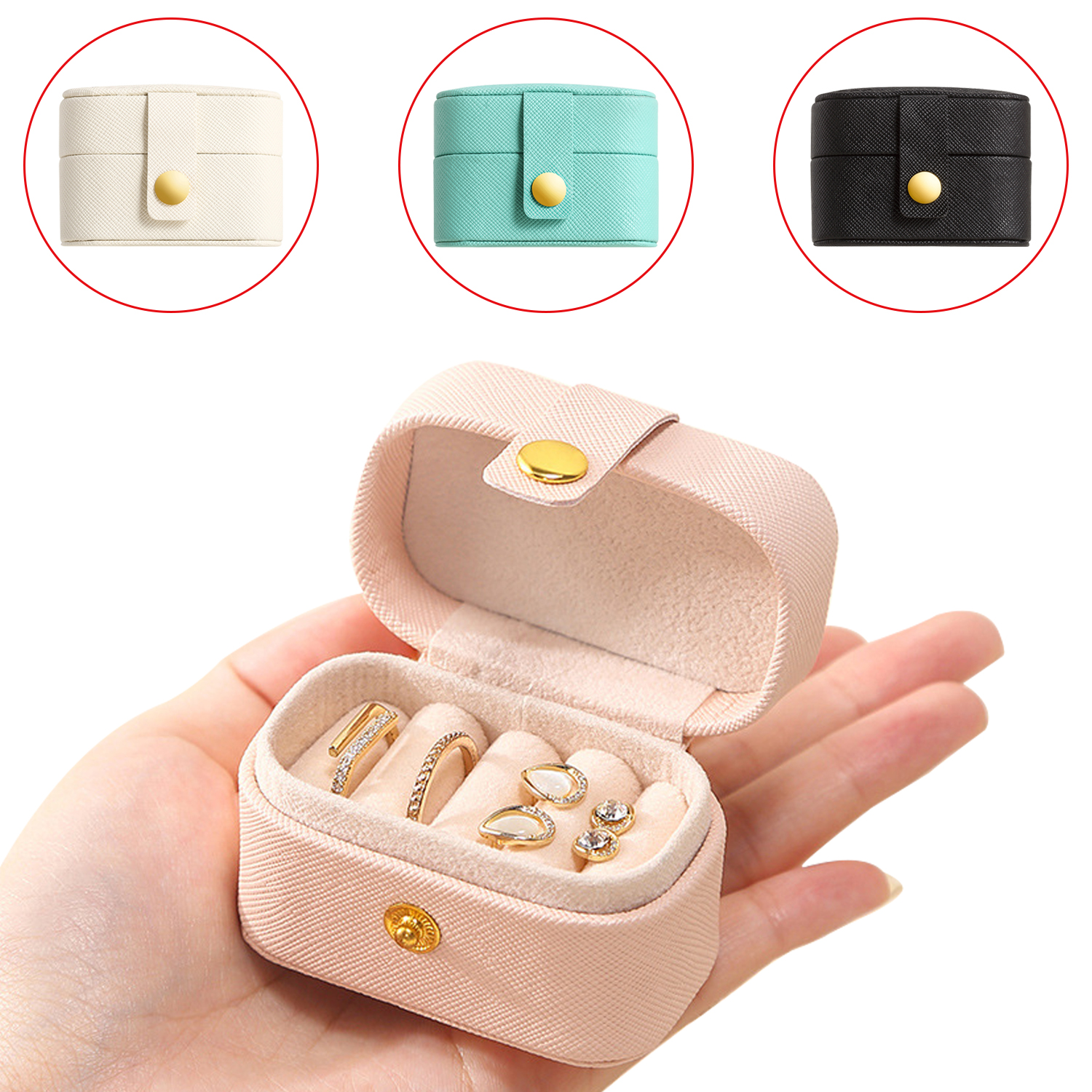Mini joyero portátil, organizador de joyas, exhibidor, cajas de anillos de viaje, botón de almacenamiento de cuero, regalo para joyeros