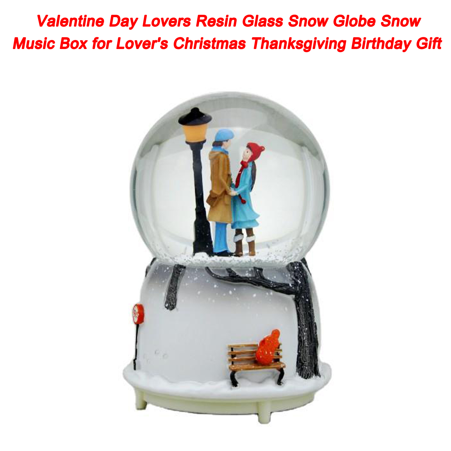 Caja de música de nieve con globo de nieve de cristal de resina para amantes del Día de San Valentín para el regalo de cumpleaños de Acción de Gracias de Navidad de los amantes