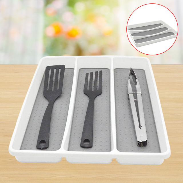 Organizador de cajón de cubiertos de almacenamiento multiusos para cocina de 3 compartimentos, bandeja para cubiertos para compartimento de cocina, organizador de utensilios