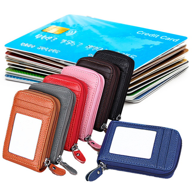 Tarjetero de cuero PU Vintage para hombre y mujer, billetera con cremallera de bloqueo, organizador de tarjetas de crédito bancarias, estuche para bolso