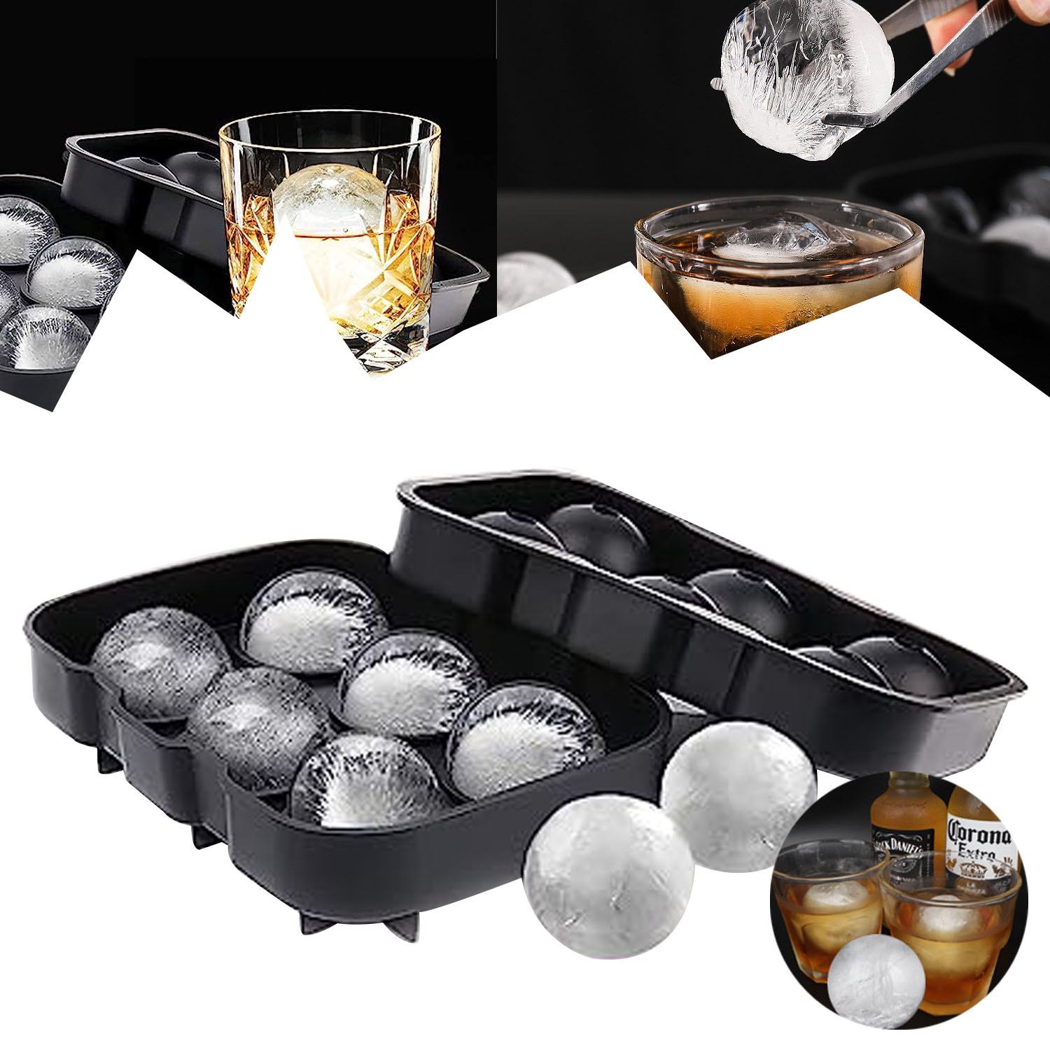 Cubitos de hielo de whisky esféricos cuadrados de 6 bolas Bandeja de hielo de silicona moldeada para hielo de whisky y cócteles, silicona de grado alimenticio, reutilizable y sin BPA