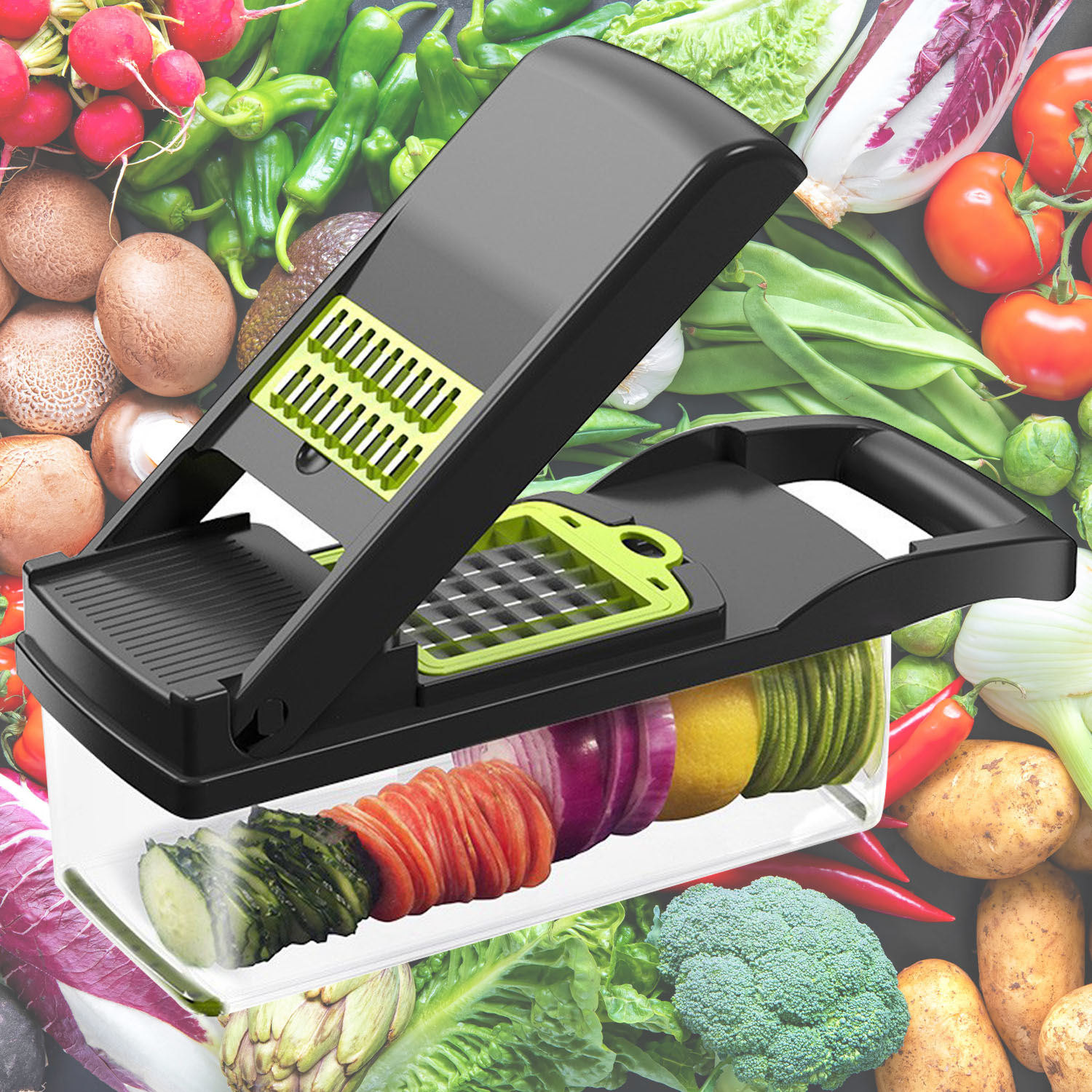  Picadora de alimentos multifuncional 13 en 1 con 8 cuchillas Cortadora de verduras con contenedor Cortadora de verduras ajustable Vegetal, Picadora de cebolla