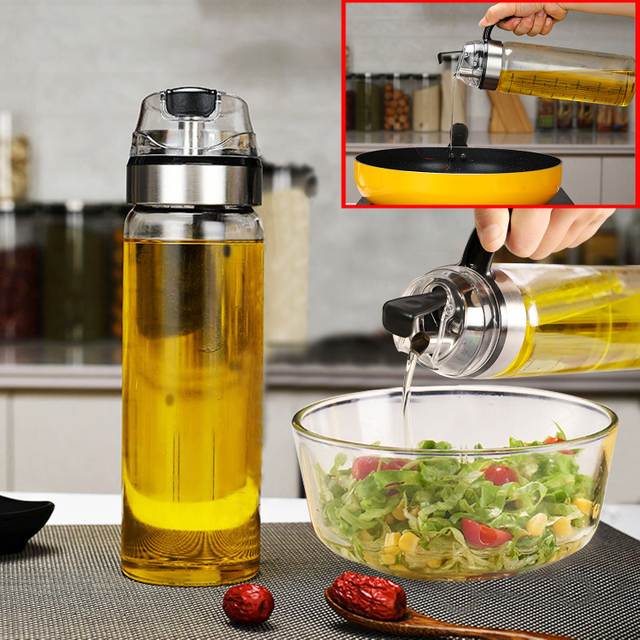 Botella dispensadora de aceite de oliva de 15 oz / 18 oz Contenedor de condimentos con tapa automática Tapa automática Tapa abatible a prueba de fugas Barbacoa, Aceite, Salsa, Vinagre Dispensador de botellas de vidrio