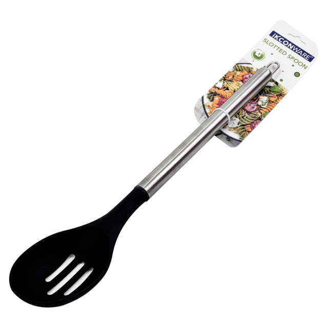 Cuchara ranurada de silicona con mango de acero inoxidable