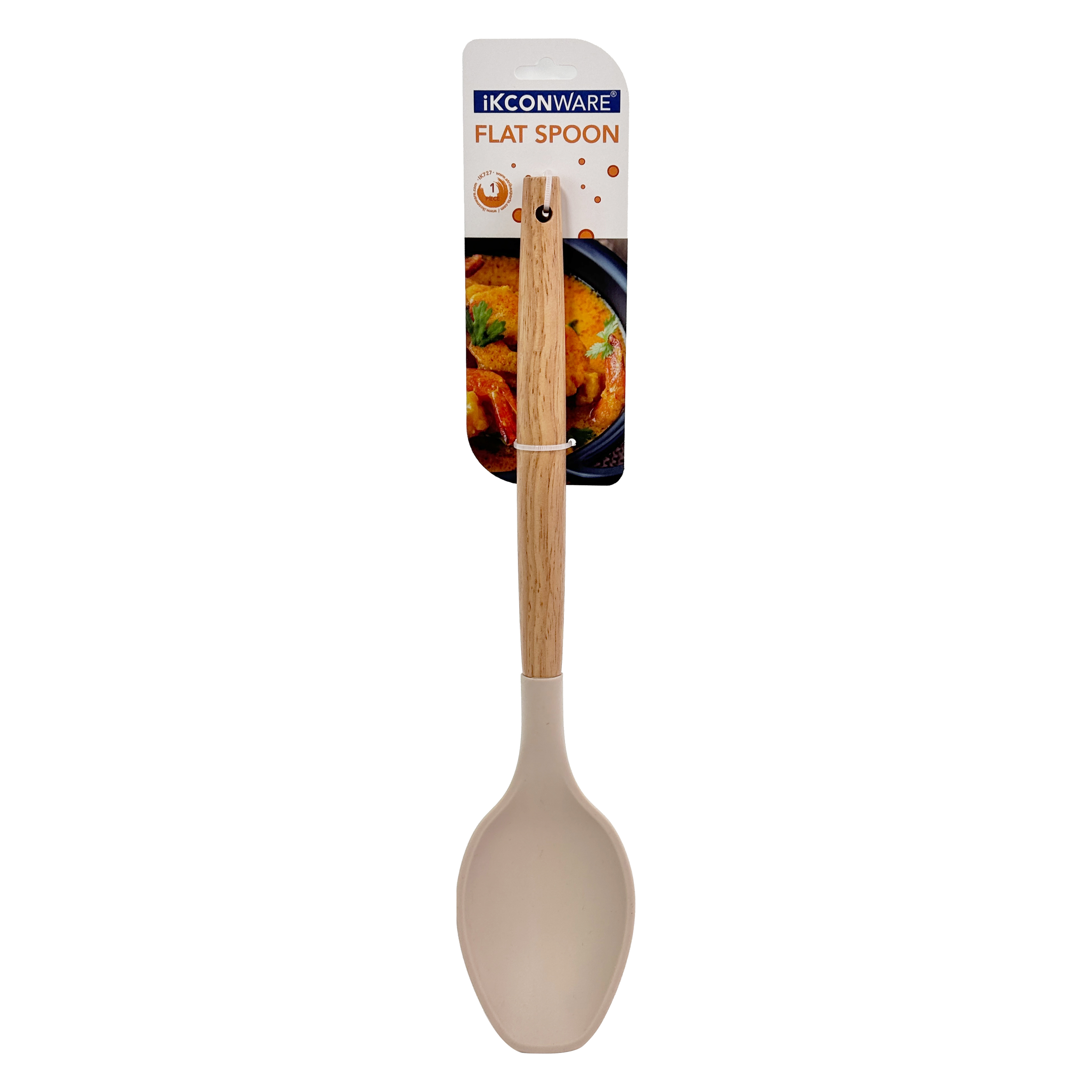 Cuchara para servir plana de silicona con mango de madera