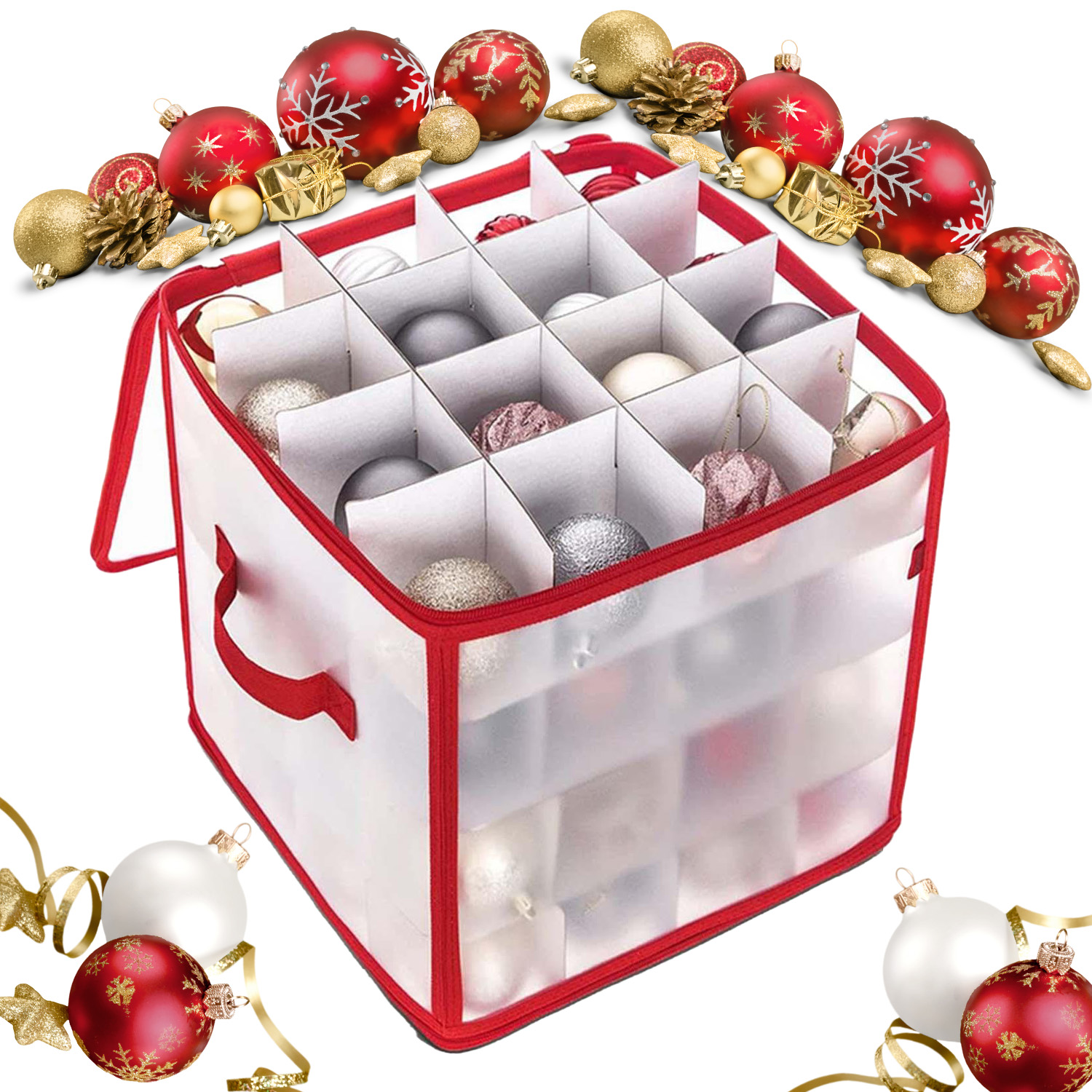 Christmas Ball Storage Box Christmas Ornament Storage Box Lattices with Handle Preserve for Holiday Extra Large Foldable Storage Box Multi-layer Christmas Balls Storage Box