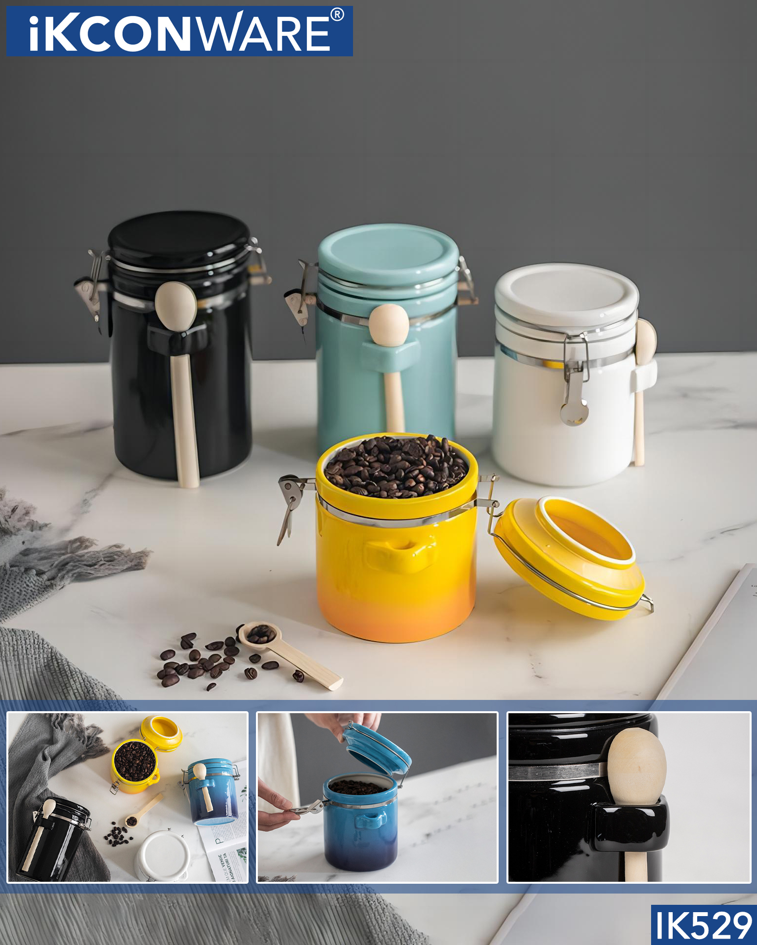 La solución definitiva para el almacenamiento organizado de alimentos: juego de recipientes de cerámica de 4 piezas