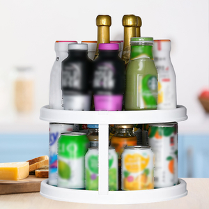 Double Layer Storage Rack Kitchen Storage Organizer Rotating Round Shelf Condiment Tray Pantry Cabinet Turntable Spice Rack 2 Tier