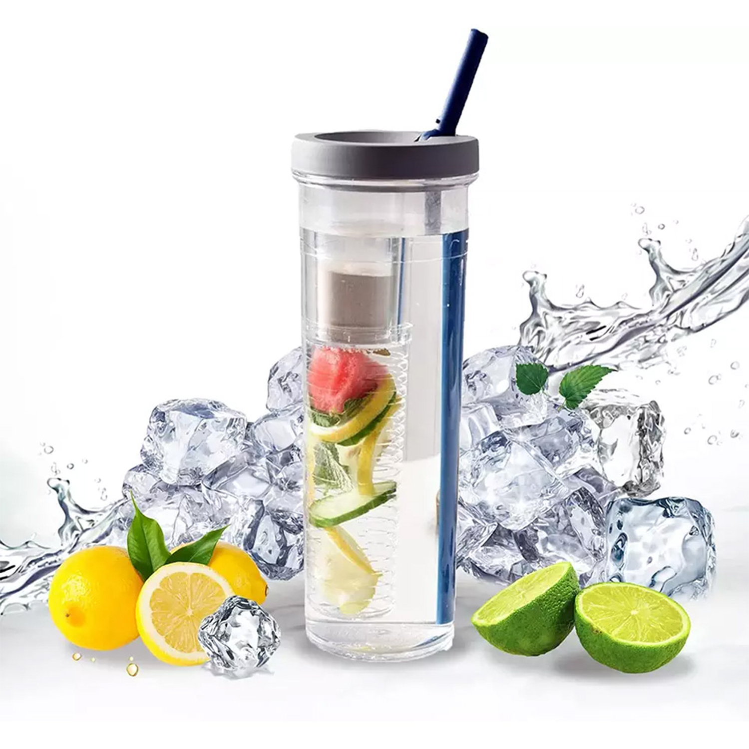 Fruit Infuser Water Bottle with Straw 700ml Large Capacity Foldable Water Bottle