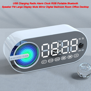 Reloj despertador de Radio con carga USB, Altavoz portátil con Bluetooth RGB, pantalla grande FM, espejo silencioso, dormitorio Digital, habitación, oficina, cubierta