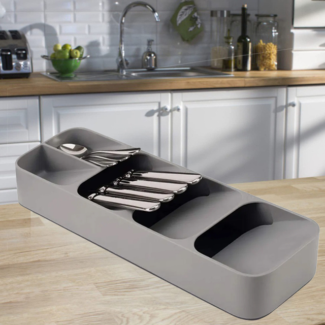 Bandeja de almacenamiento de cubiertos de cocina, soporte de bloque de cuchillos, organizador de vajilla, cuchara, tenedor, caja de separación, cajón, contenedor de plástico, armario
