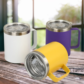 Vaso de viaje con aislamiento al vacío de doble pared de acero inoxidable de 10oz/12oz/14oz, taza de café, taza de vino, taza de café con asa