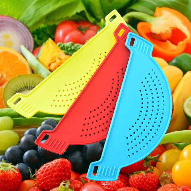 Coladores de embudo de olla de plástico, filtros de agua, accesorios de arroz, tipo de mango, colador de lavado de frutas y verduras, utensilios de cocina