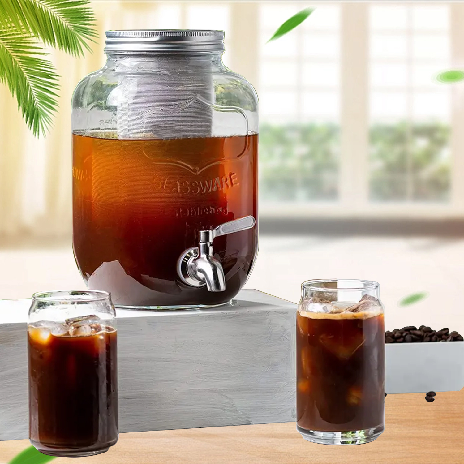 5L Mason Jars Cold Brew Coffee Dispensador de bebidas Cold Brew Coffee Maker con filtro de acero inoxidable