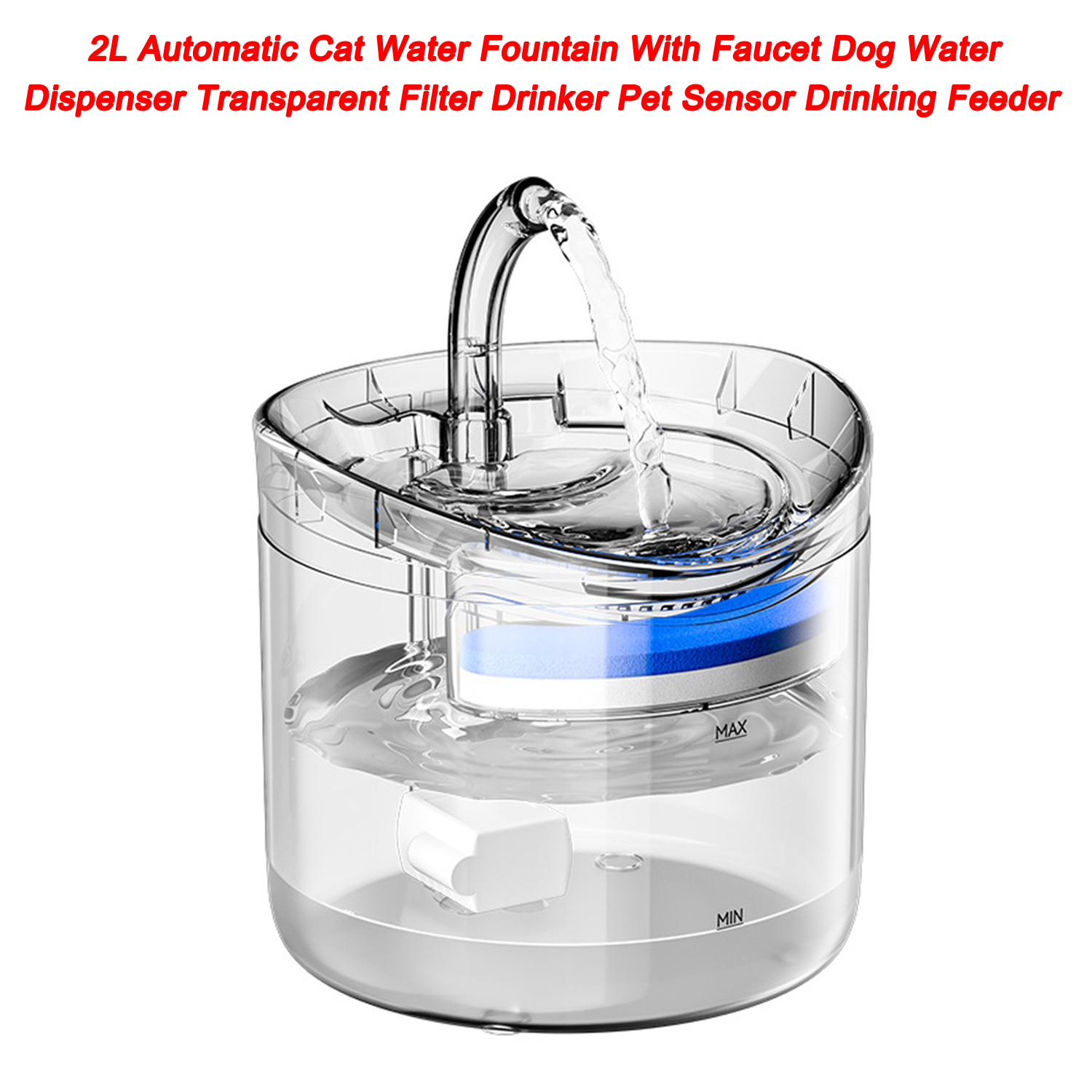 Fuente de agua automática para gatos de 2L con grifo, dispensador de agua para perros, filtro transparente, bebedero con Sensor para mascotas, alimentador para beber