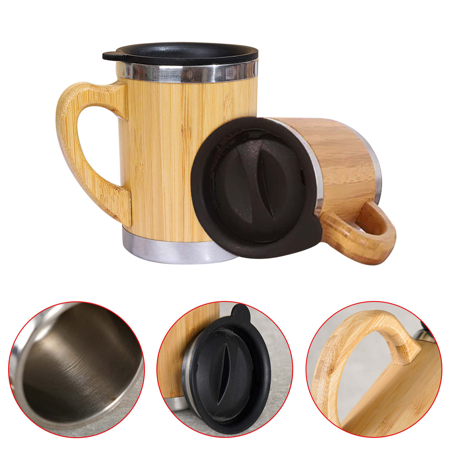 Venta al por mayor 300ML de madera de la taza del viaje de la taza de café con la taza de la taza de café de la manija y de la tapa