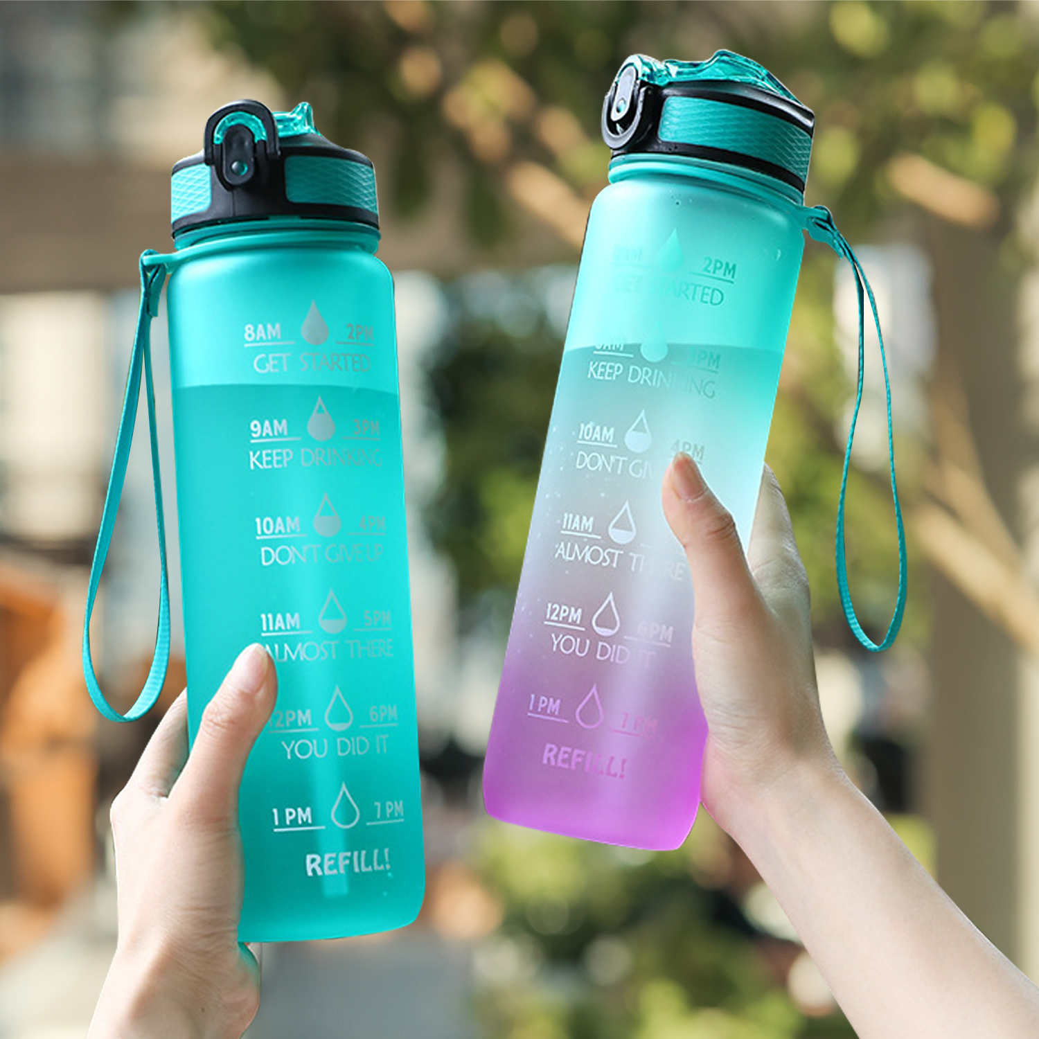 Botella de agua deportiva de 1 litro con pajita para viajes al aire libre, botella de agua de plástico transparente portátil de 32 oz