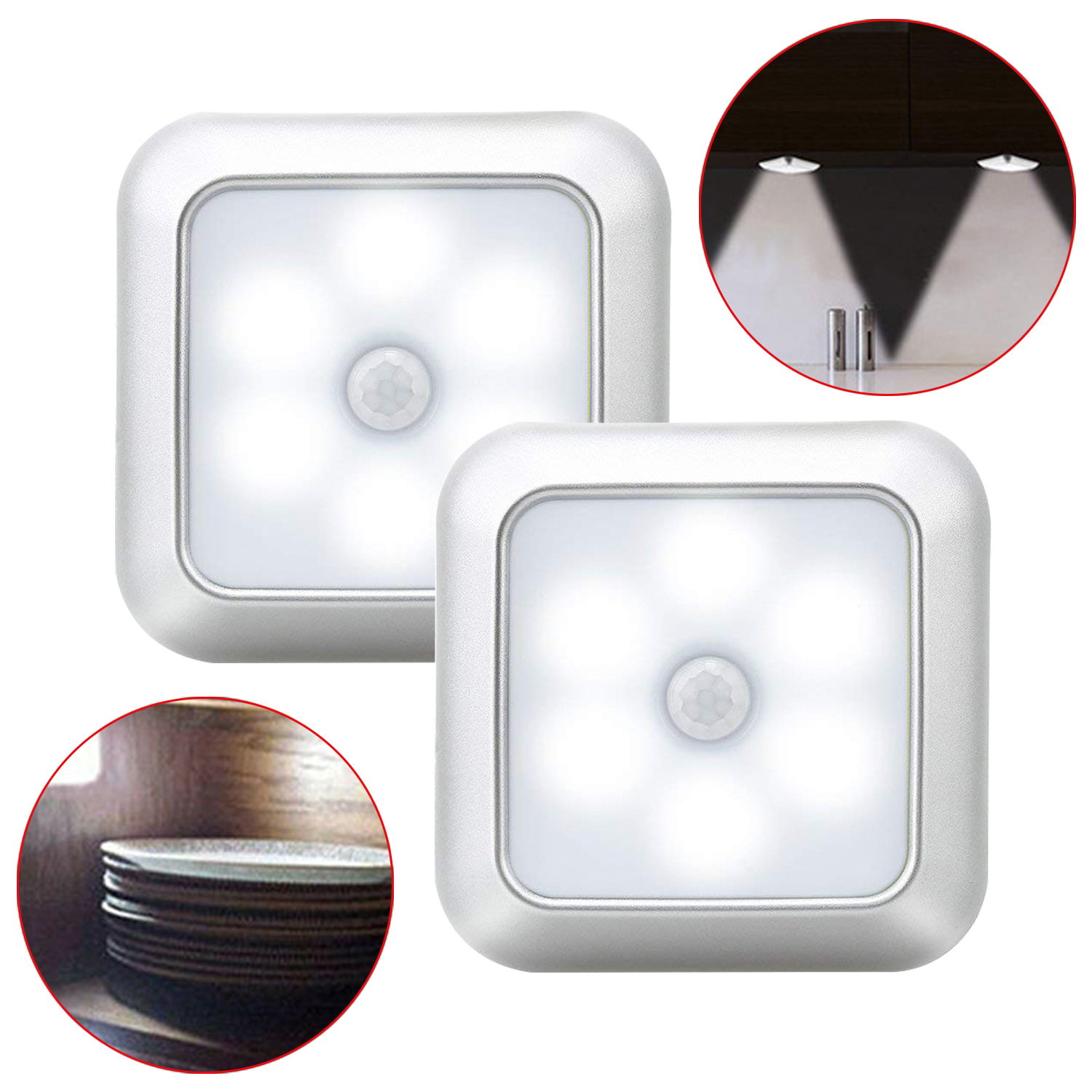 Luz de noche con Sensor de movimiento LED alimentado por batería, iluminación inalámbrica, luz para escaleras, lámpara de pared del dormitorio para armario, baño, armario, hogar