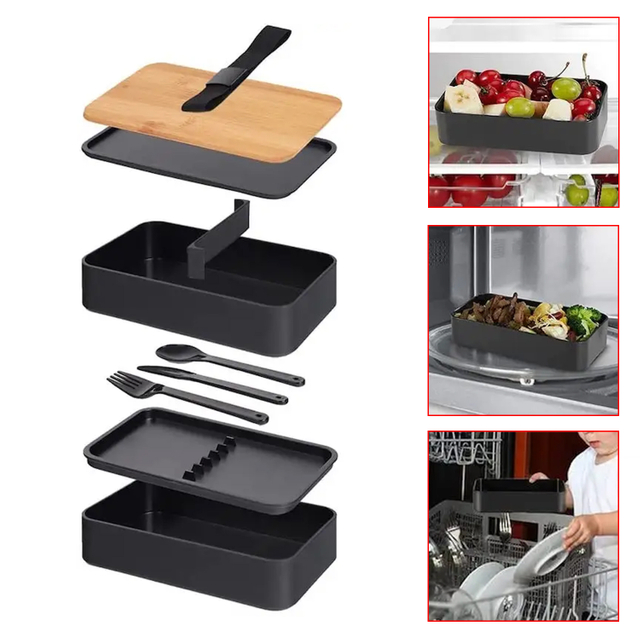 Fiambrera de doble capa para microondas, vajilla integrada, fiambreras a prueba de fugas de estilo japonés, contenedores para el almuerzo