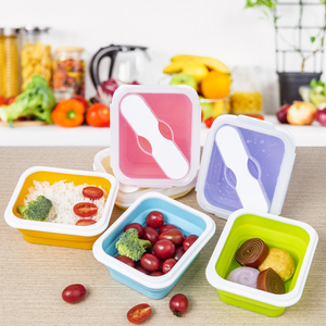 Popular 600ml Food Storage Containers With Fork BPA Free For Outdoor Collapsible Silicone Lunch Bento Box