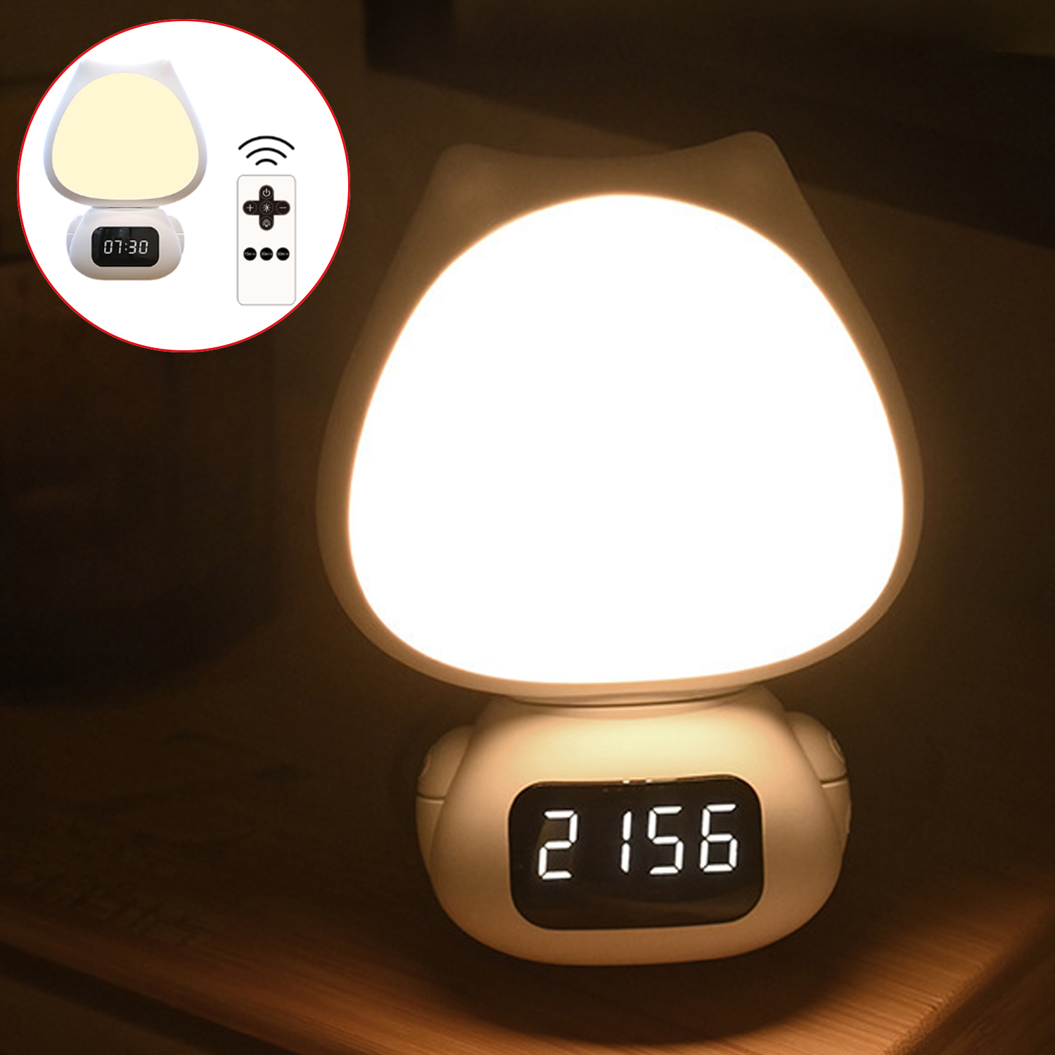 Mini reloj de mesa digital LED Niño lindo Luz monocromática multifuncional Luz de noche de tres colores Atenuación continua Dormitorio Lámpara de noche para la vida en el hogar
