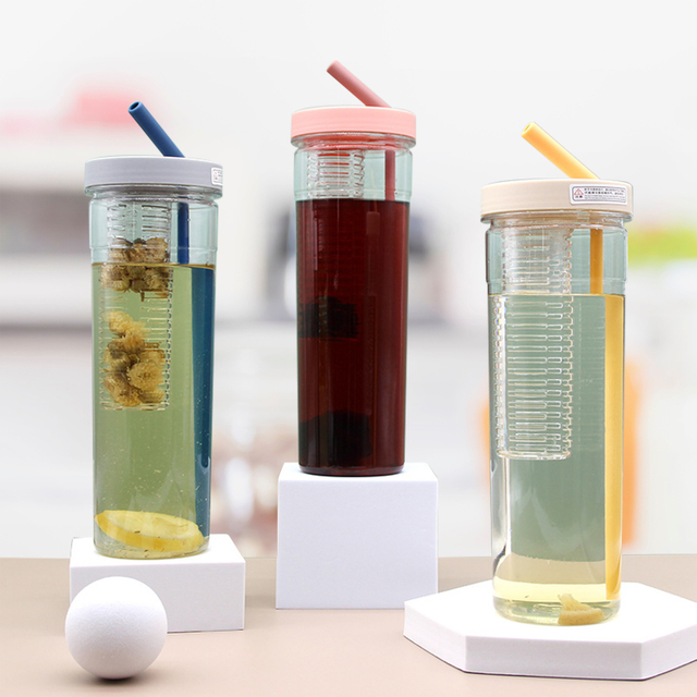 Fruit Infuser Water Bottle with Straw 700ml Large Capacity Foldable Water Bottle
