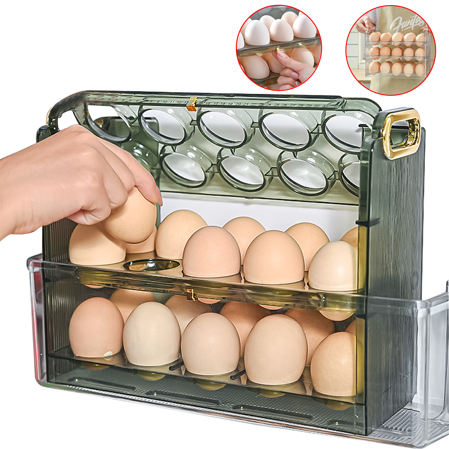 Caja de almacenamiento para refrigerador de huevos, nevera para el hogar, puerta lateral, estante para huevos con tapa de varias capas