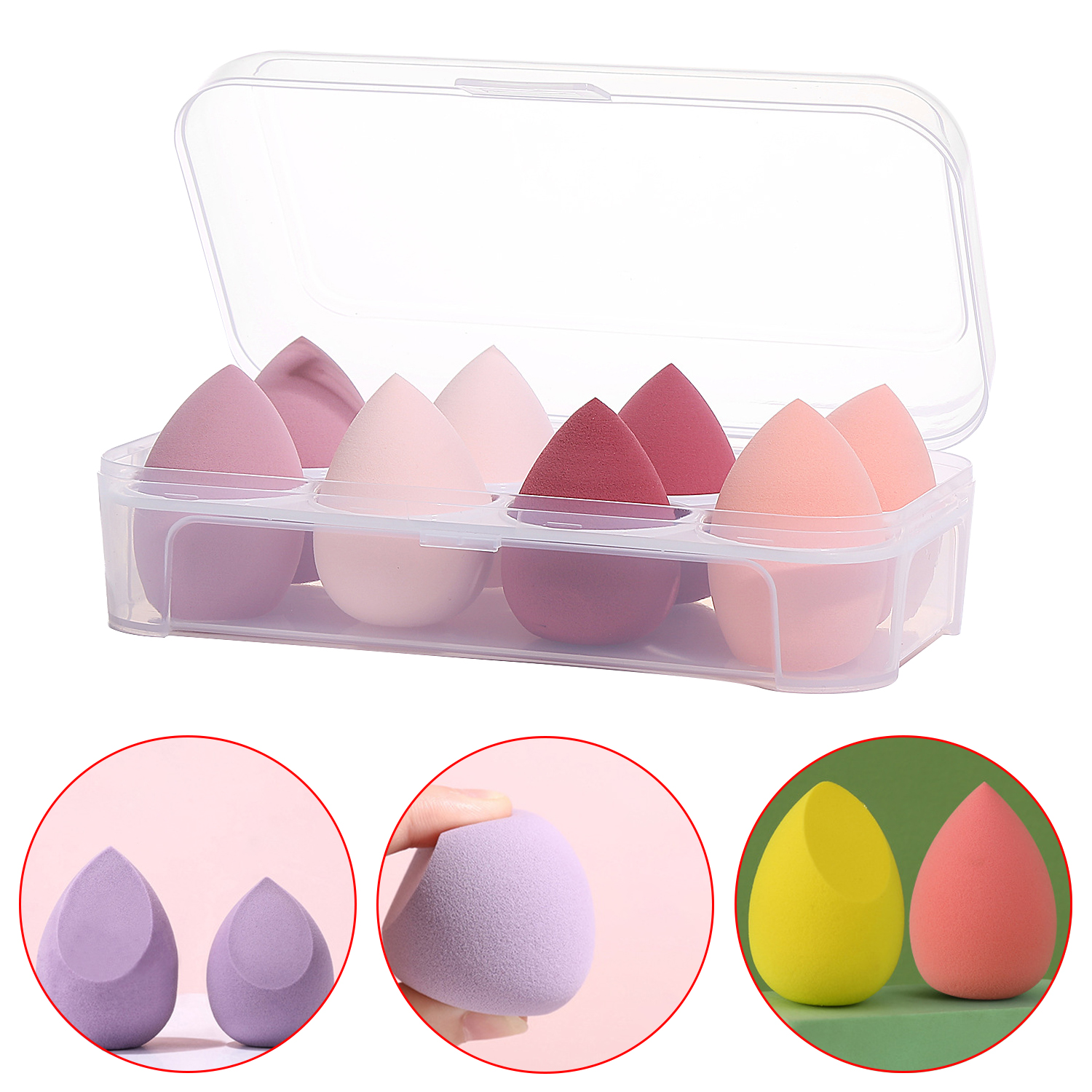 Esponja de maquillaje supersuave respetuosa con el medio ambiente de microfibra, 8 Uds., con caja de belleza, juego de huevos de esponja de maquillaje