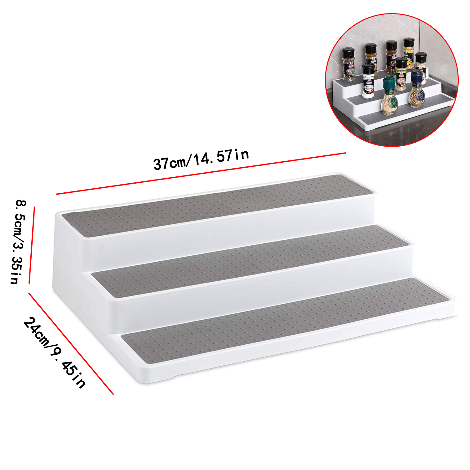Estante de especias con forma de escalera, soporte de almacenamiento de condimentos portátil de tres capas, organizadores ajustables, decoración de cocina para el hogar