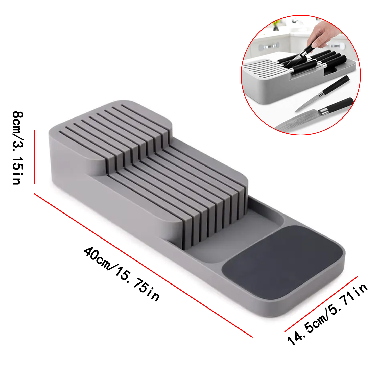 Caja de almacenamiento de cuchillos de plástico, soporte Universal para cuchillos, cajón organizador de cubiertos, bandeja, estante de utensilios, caja de almacenamiento de cuchillos para cocina