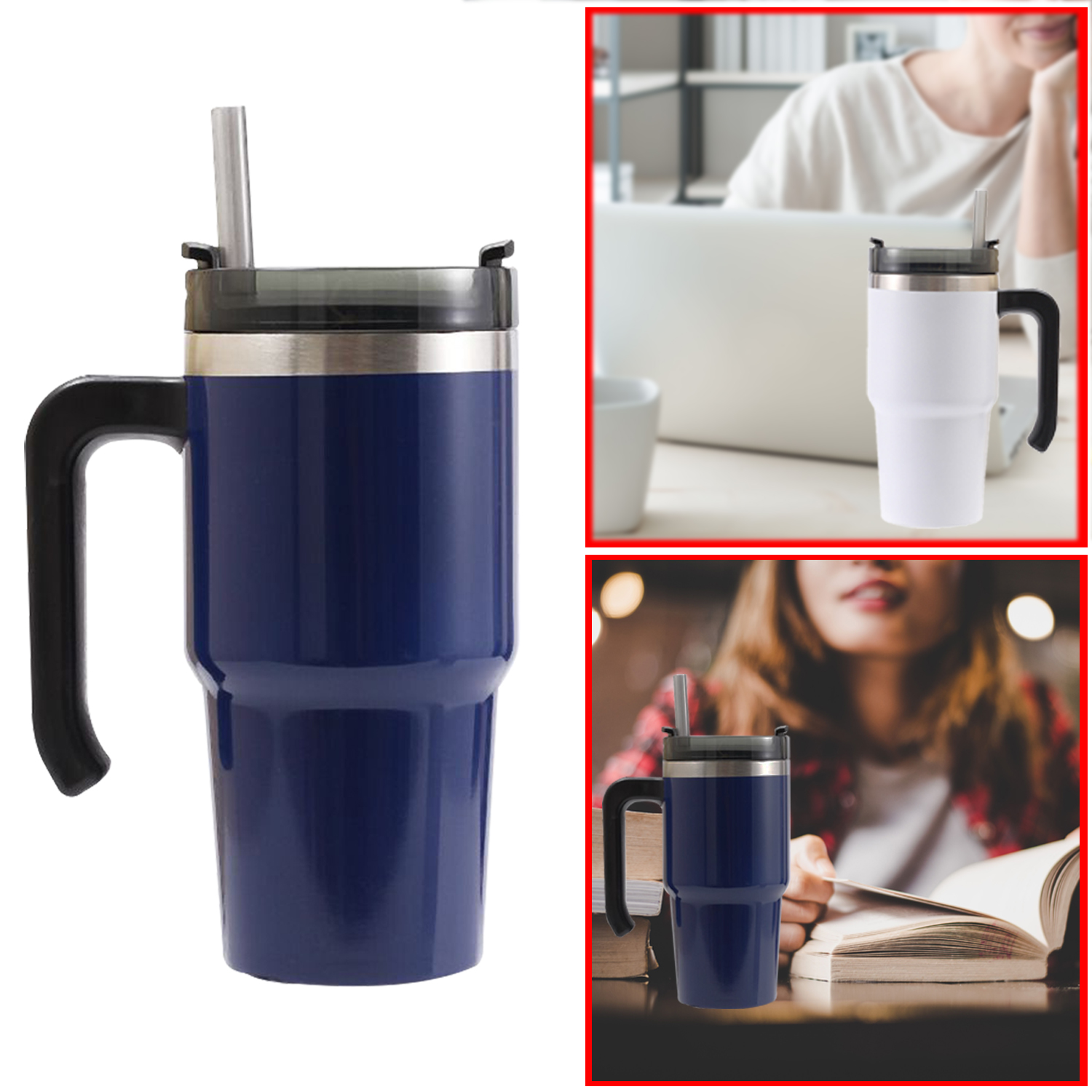 20oz 30oz Car Travel Cup with Handle Coffee Cup Stainless Steel Vacuum Insulated Thermos Tumbler Keeps Coffee
