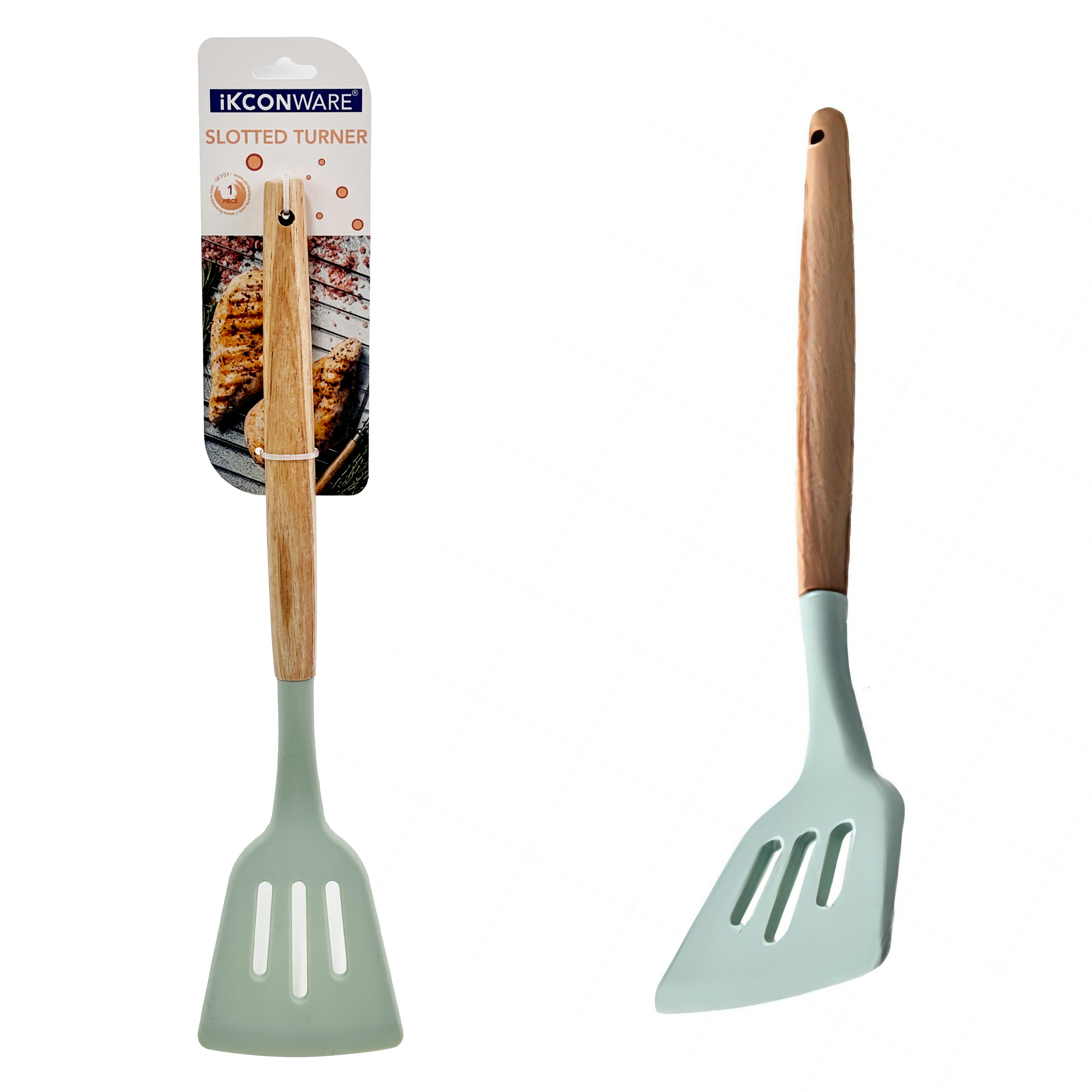 Espátula ranurada de silicona premium con mango de madera