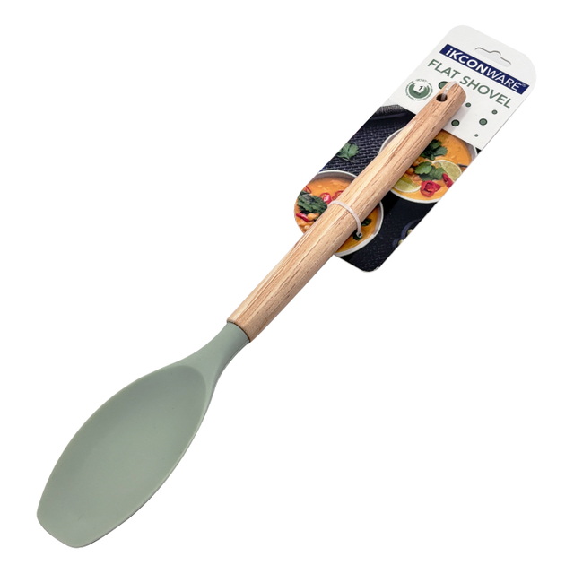 Cuchara agitadora plana de silicona con mango de madera